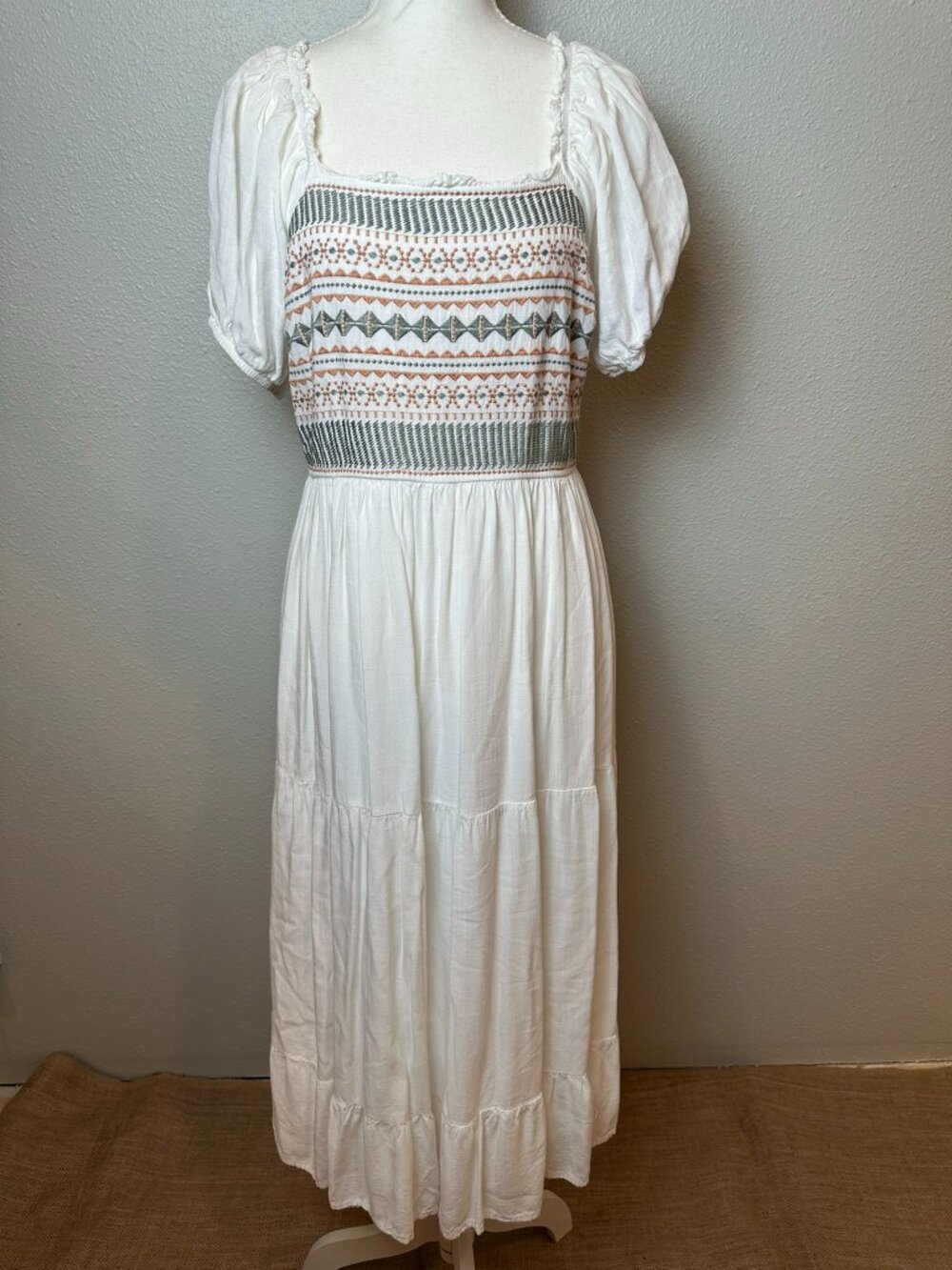 Baltic Born Newcastle Embroidered Midi Dress Ivory White Boho M